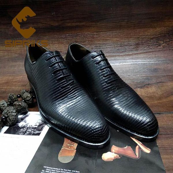 

dress shoes sipriks luxury mens oxfords imported lizard skin gents suit formal tuxedo italian goodyear welted business office 46, Black