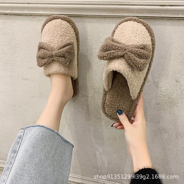 slippers 2021 winter female bow home korean version of the thickened lovers, Black 
slippers 2021 winter female bow home korean version of the thickened lovers, Black