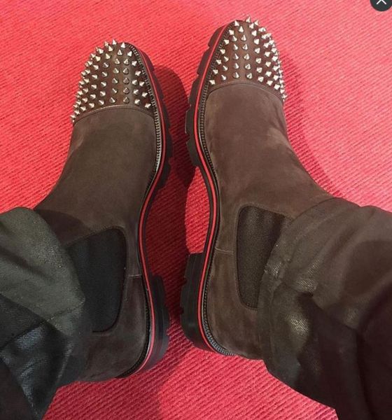 new style red bottom sneaker men high boot spikes suede leather red sole men shoes super perfect melon motorcycle ankle boot for men, Black 
new style red bottom sneaker men high boot spikes suede leather red sole men shoes super perfect melon motorcycle ankle boot for men, Black