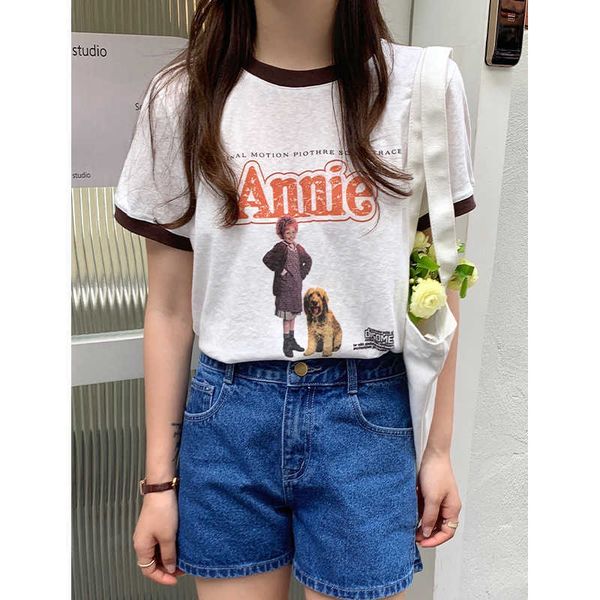 weisong south korea 2021 summer new korean round neck color contrast binding fun printing short sleeve loose t-shirt for women, White
weisong south korea 2021 summer new korean round neck color contrast binding fun printing short sleeve loose t-shirt for women, White