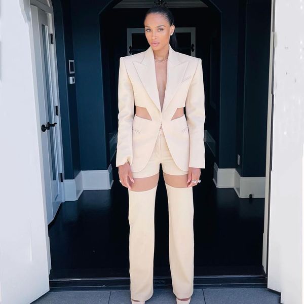 women's two piece pants 2021 autumn fashion beige deep v neck lapel set jacket trousers temperament hollow mesh two-piece sets, White
women's two piece pants 2021 autumn fashion beige deep v neck lapel set jacket trousers temperament hollow mesh two-piece sets, White