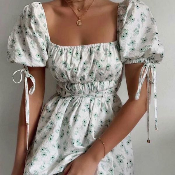 casual dresses 2021 summer woman sweet green floral slim cotton square neck sashes mini dress girls korean style puff sleeve lacing, Black;gray
casual dresses 2021 summer woman sweet green floral slim cotton square neck sashes mini dress girls korean style puff sleeve lacing, Black;gray