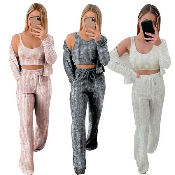 women's two piece pants donsignet fashion suit summer casual round neck pullover solid color pit wool knitted three-piece, White
women's two piece pants donsignet fashion suit summer casual round neck pullover solid color pit wool knitted three-piece, White