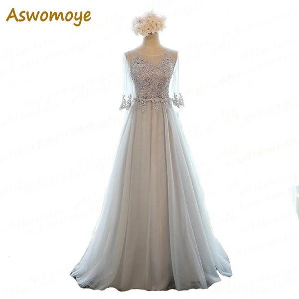 party dresses elegant lace evening dress long 2021 half sleeve bride wedding banquet prom robe de soire, White;black
party dresses elegant lace evening dress long 2021 half sleeve bride wedding banquet prom robe de soire, White;black