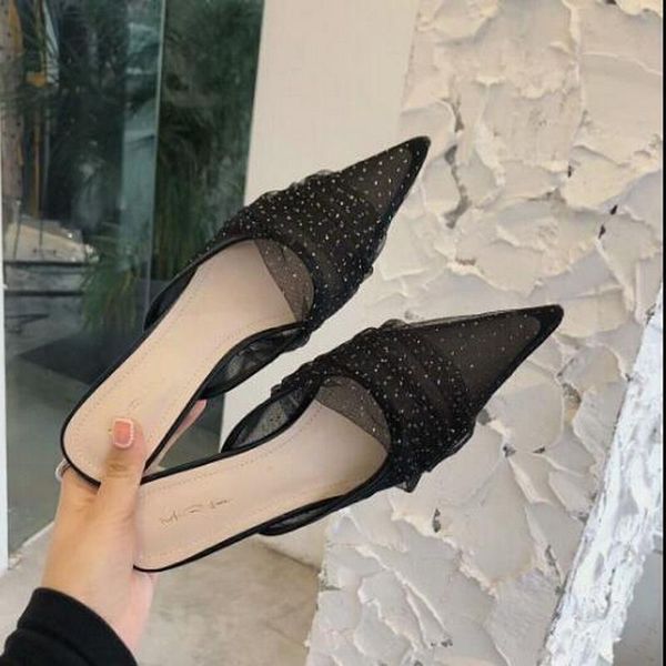 slippers lace women dress shoes sandals small heel mules high fashion slides pointed toe crystal, Black
slippers lace women dress shoes sandals small heel mules high fashion slides pointed toe crystal, Black