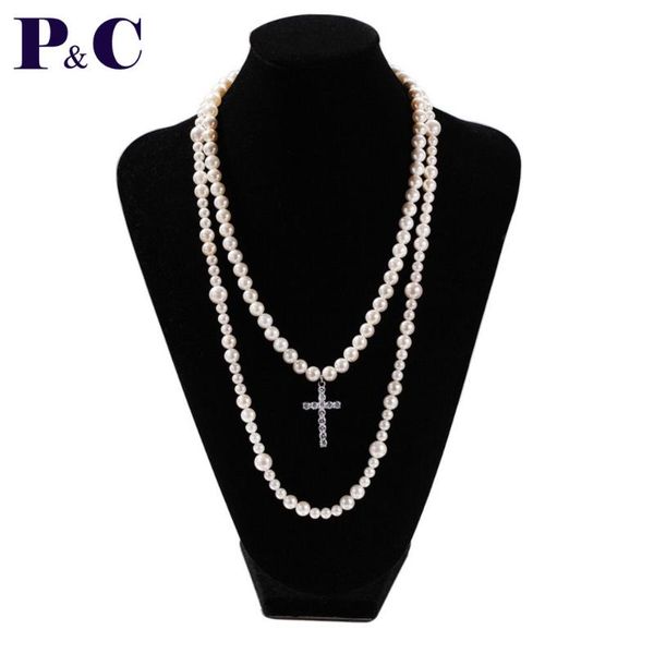 pendant necklaces 2 lines white shell pearl long necklace choker with cubic zirconia cross bling hiphop jewelry, Silver
pendant necklaces 2 lines white shell pearl long necklace choker with cubic zirconia cross bling hiphop jewelry, Silver