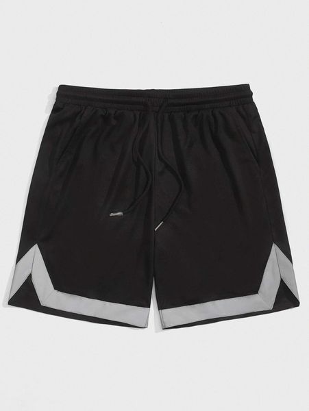 men drawstring waist stripe trim shorts t65a#, Black