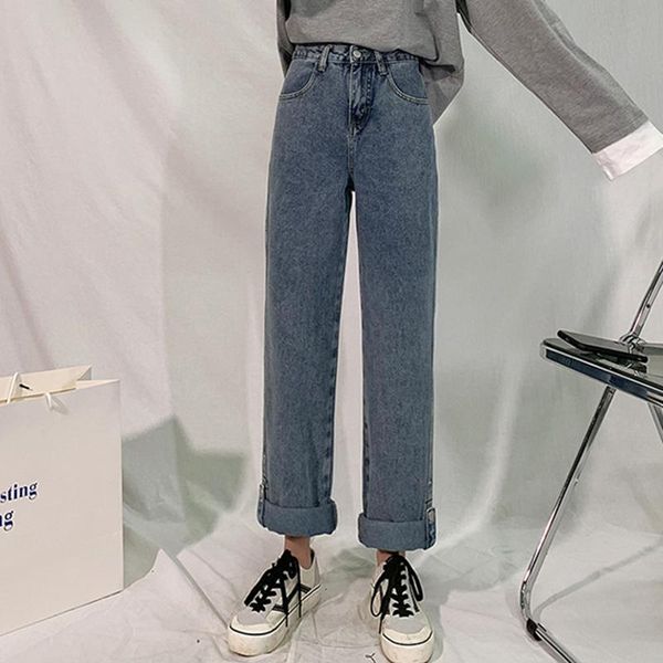 high-waisted jeans women korean style loose straight-leg pants are thin trousers adjustable fixed curling effect mopping women's, Blue
high-waisted jeans women korean style loose straight-leg pants are thin trousers adjustable fixed curling effect mopping women's, Blue