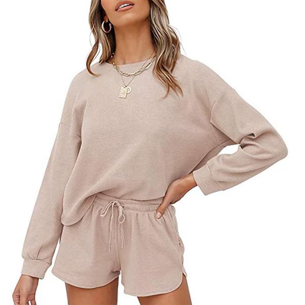 women's tracksuits 2021 fashion suit autumn casual round neck pullover solid color long-sleeved shorts waffle two-piece, Gray
women's tracksuits 2021 fashion suit autumn casual round neck pullover solid color long-sleeved shorts waffle two-piece, Gray