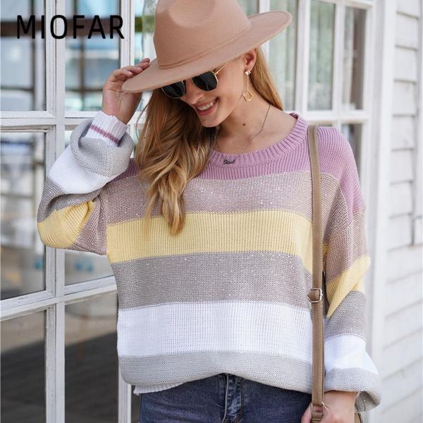 women's sweaters miofar autumn and winter long sleeve fashion patchwork color stripe women knitwear pullovers o-neck casual loose ladie, White;black
women's sweaters miofar autumn and winter long sleeve fashion patchwork color stripe women knitwear pullovers o-neck casual loose ladie, White;black