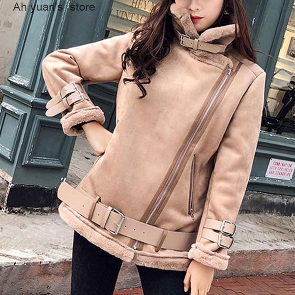women's leather & faux ah yuan autumn winter women suede short jacket with belt streetwear moto biker female thick warm coat outwear, Black
women's leather & faux ah yuan autumn winter women suede short jacket with belt streetwear moto biker female thick warm coat outwear, Black