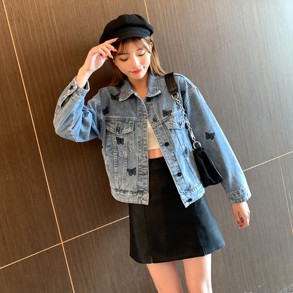jacket coat female korean version versatile spring and autumn street coat ins fashion embroidery butterfly denim loose student, Black;brown
jacket coat female korean version versatile spring and autumn street coat ins fashion embroidery butterfly denim loose student, Black;brown