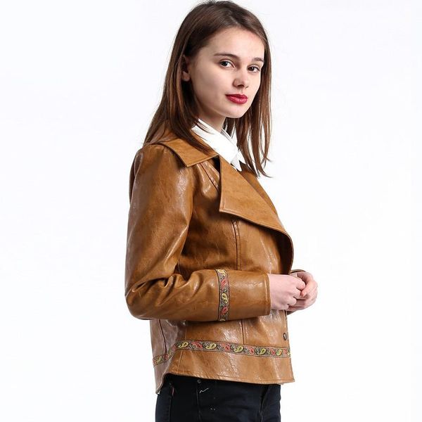 women's leather & faux vintage embroidery jacket women pu motorcycle coat female turn-down collar single breasted punk slim outwear b24, Black
women's leather & faux vintage embroidery jacket women pu motorcycle coat female turn-down collar single breasted punk slim outwear b24, Black