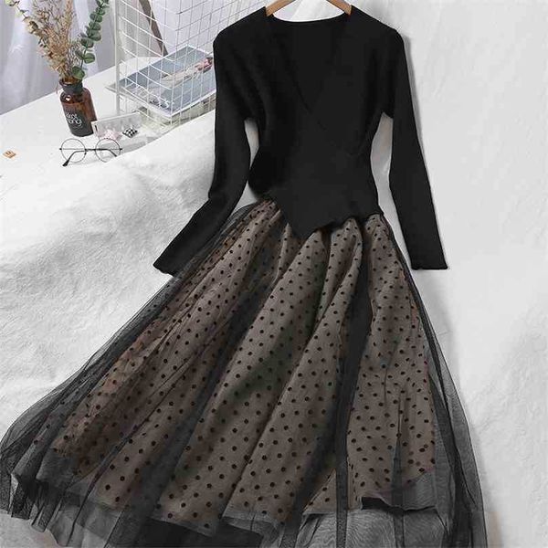 women patchwork mesh dress autumn winter v neck knitted sweater dot es ladies vintage party vestidos mujer 210525, Black;gray
women patchwork mesh dress autumn winter v neck knitted sweater dot es ladies vintage party vestidos mujer 210525, Black;gray