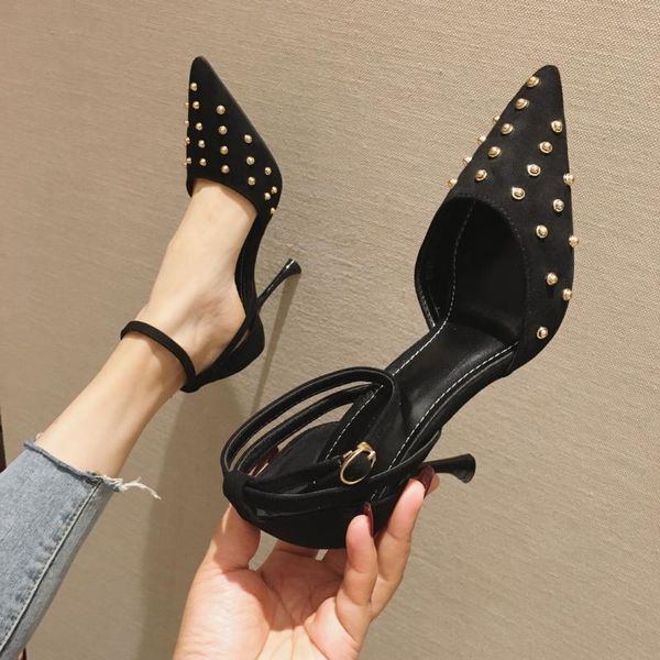 dress shoes pointed toe punk rivets high heels summer woman ankle strap studded gladiator sandalias mujer flock sandalen dames y1086, Black
dress shoes pointed toe punk rivets high heels summer woman ankle strap studded gladiator sandalias mujer flock sandalen dames y1086, Black