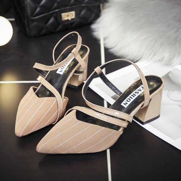 dress shoes 2021 classic women's autumn pointed thick-heeled striped high heels fashion wild comfortable sandal, Black 
dress shoes 2021 classic women's autumn pointed thick-heeled striped high heels fashion wild comfortable sandal, Black