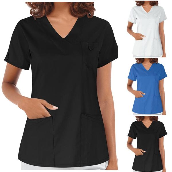 women's t-shirt nursing short sleeve v-neck pocket care workers accessories uniformes clinicos mujer #t1q, White
women's t-shirt nursing short sleeve v-neck pocket care workers accessories uniformes clinicos mujer #t1q, White