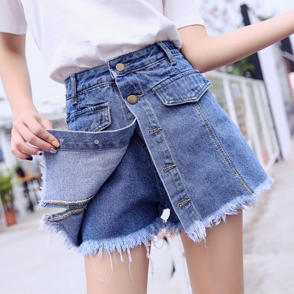 women's shorts harajuku fashion high waist women a-line single-breasted loose denim skirts vintage tassel wide leg, White;black
women's shorts harajuku fashion high waist women a-line single-breasted loose denim skirts vintage tassel wide leg, White;black