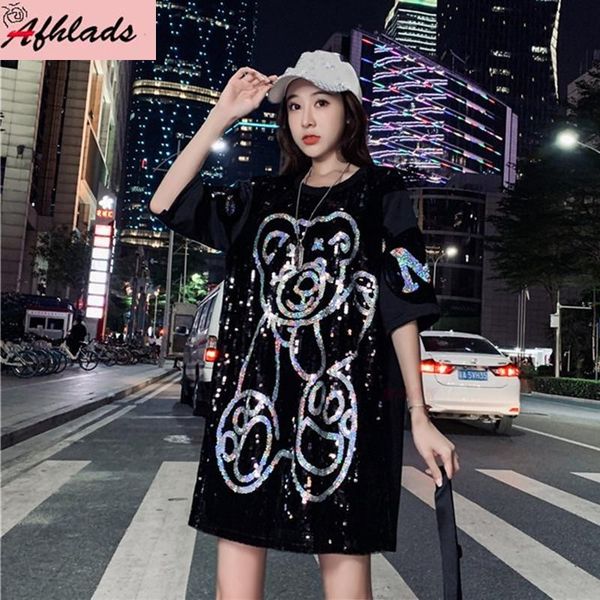 summer streetwear short sleeved cartoon print plus size t-shirt women's sequins loose oversized night club hip hop, White
summer streetwear short sleeved cartoon print plus size t-shirt women's sequins loose oversized night club hip hop, White