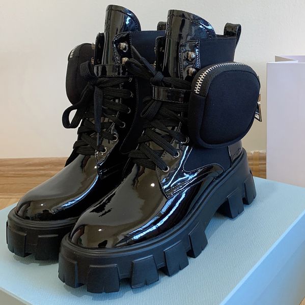 women designer brushed rois leather and nylon ankle boots a removable pouch featuring the iconic metal triangle decorates the footwear, Black
women designer brushed rois leather and nylon ankle boots a removable pouch featuring the iconic metal triangle decorates the footwear, Black