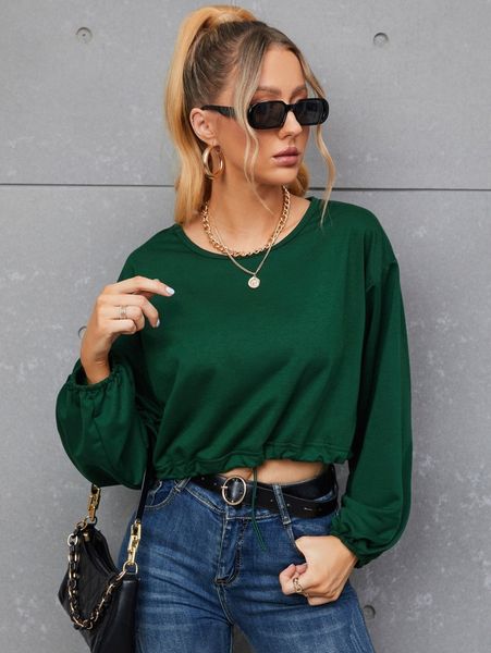 drop shoulder drawstring crop sweatshirt c6xk#, White;black