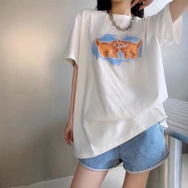 women's t-shirt 2021 female summer pure cotton printing european and american fashion trend beautiful casual street cat, White
women's t-shirt 2021 female summer pure cotton printing european and american fashion trend beautiful casual street cat, White