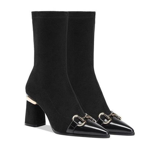 dress shoes fall/winter 2021 french retro plus velvet elastic thin women's boots joker slim pointed metal buckle thick high heel boots., Black
dress shoes fall/winter 2021 french retro plus velvet elastic thin women's boots joker slim pointed metal buckle thick high heel boots., Black