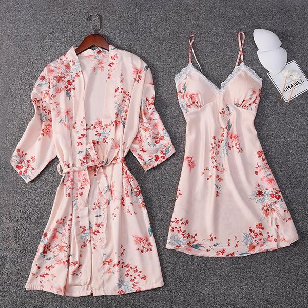 women's sleepwear spring summer 2pcs kimono bathrobe gown homewear female home clothing robe set intimate lingerie satin nightwear, Black;red
women's sleepwear spring summer 2pcs kimono bathrobe gown homewear female home clothing robe set intimate lingerie satin nightwear, Black;red