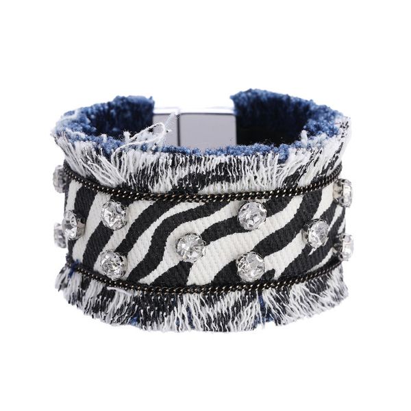 jewelry fashion bracelet denim fabric diamond studded thousand bird lattice tassel wide edge bracelet, Black
jewelry fashion bracelet denim fabric diamond studded thousand bird lattice tassel wide edge bracelet, Black