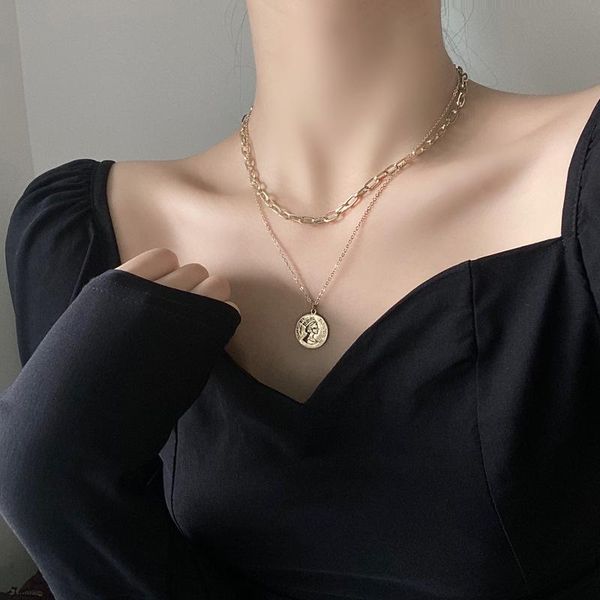 pendant necklaces creative street shooting double layer complex temperament yu jie fan clavicle chain metal head coin necklace for women, Silver
pendant necklaces creative street shooting double layer complex temperament yu jie fan clavicle chain metal head coin necklace for women, Silver