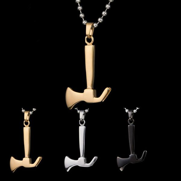 chains punk cool gold color 361l stainless steel firefighter fire axe hatchet pendant bead chain necklace for men jewelry party gifts, Silver 
chains punk cool gold color 361l stainless steel firefighter fire axe hatchet pendant bead chain necklace for men jewelry party gifts, Silver