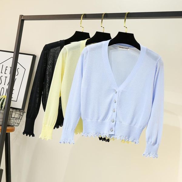women 2021 korean long sleeve cardigans summer cropped knitted cardigan v neck thin ice silk sweaters sunscreen shirt y92 women's jack, Black;brown
women 2021 korean long sleeve cardigans summer cropped knitted cardigan v neck thin ice silk sweaters sunscreen shirt y92 women's jack, Black;brown