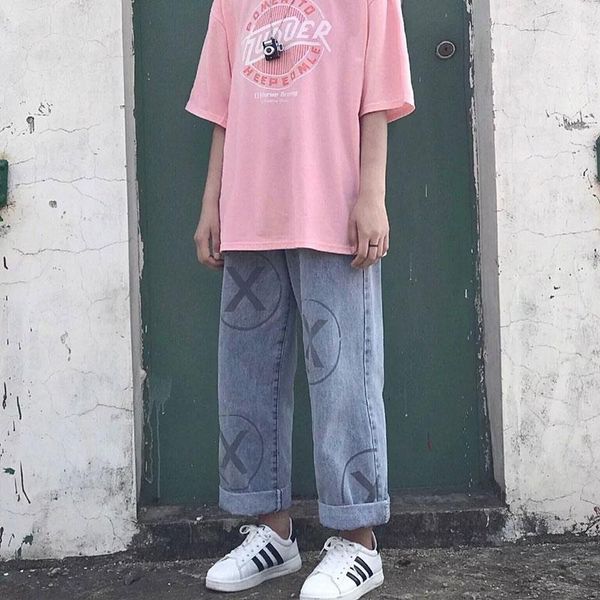 women's jeans summer retro ins printing do old high-waisted straight-leg loose look thin broad-legged pants trend, Blue
women's jeans summer retro ins printing do old high-waisted straight-leg loose look thin broad-legged pants trend, Blue