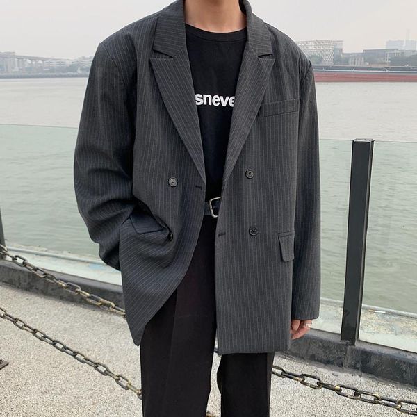 men's suits & blazers grey pinstripe loose double breasted oversize jackets fashionable mens clothing 2021 autumn korean style suit coa, White;black
men's suits & blazers grey pinstripe loose double breasted oversize jackets fashionable mens clothing 2021 autumn korean style suit coa, White;black