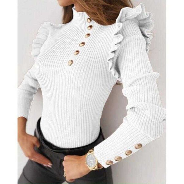 sweater 2021 women's knitted winter casual turtleneck solid color women sweater ruffled button pullover slim skinny women, White;black
sweater 2021 women's knitted winter casual turtleneck solid color women sweater ruffled button pullover slim skinny women, White;black