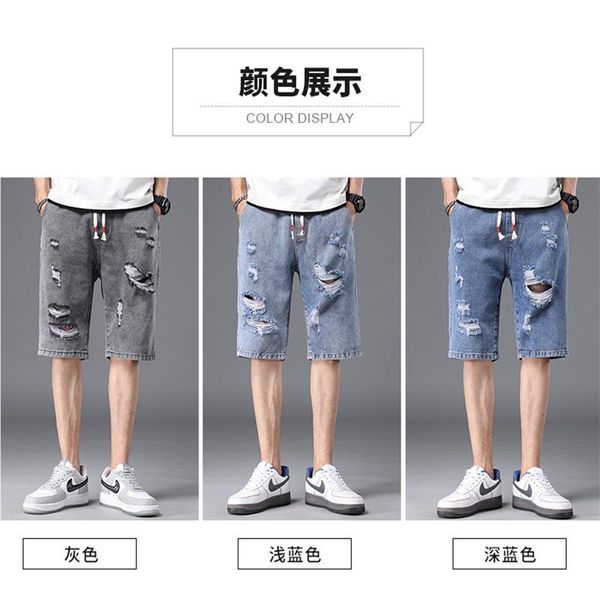 men's jeans 2021 summer thin hole beggar denim shorts five-point pants trendy brand loose korean style breeches, Blue
men's jeans 2021 summer thin hole beggar denim shorts five-point pants trendy brand loose korean style breeches, Blue