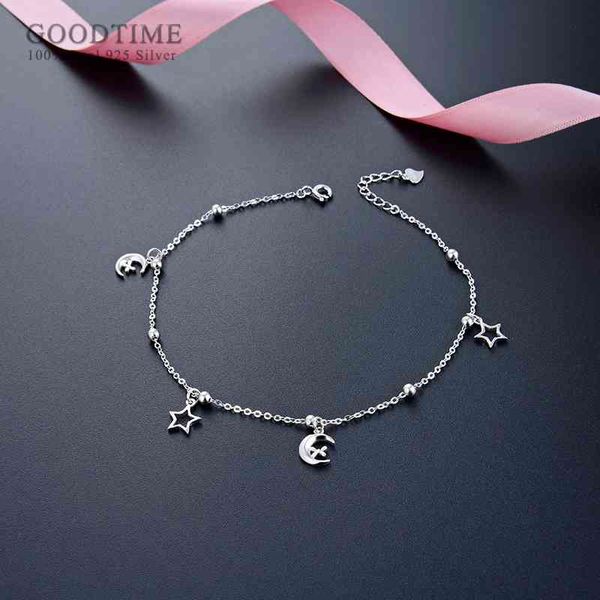 fashion women really 925 sterling silver hollow star moon zircon beads adjustable anklet foot accessories for girl gift, Red;blue