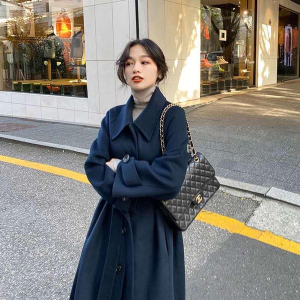 women's wool & blends 2021 double faced cashmere overcoat middle and long belt loose woolen coat, Black
women's wool & blends 2021 double faced cashmere overcoat middle and long belt loose woolen coat, Black