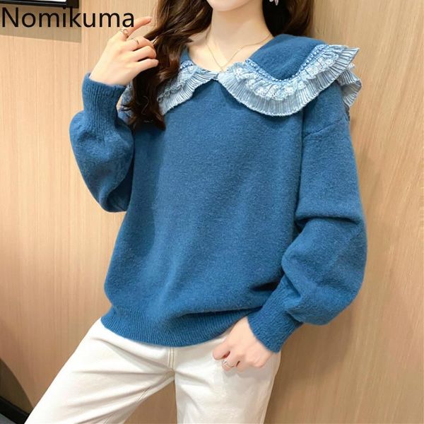 women's sweaters nomikuma pull femme turn down collar lace patchwork long sleeve pullover jumper casual loose sweater women sueter muje, White;black
women's sweaters nomikuma pull femme turn down collar lace patchwork long sleeve pullover jumper casual loose sweater women sueter muje, White;black