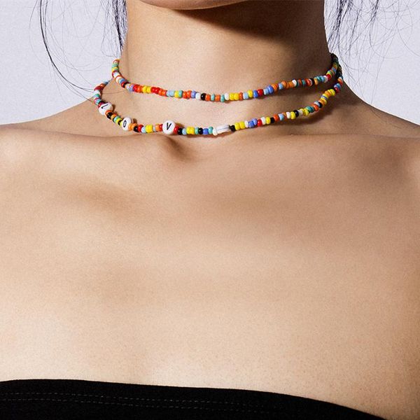 chokers love set beads necklace for women choker bohemian jewelry bijoux femme chains matching accessories wholesale, Golden;silver