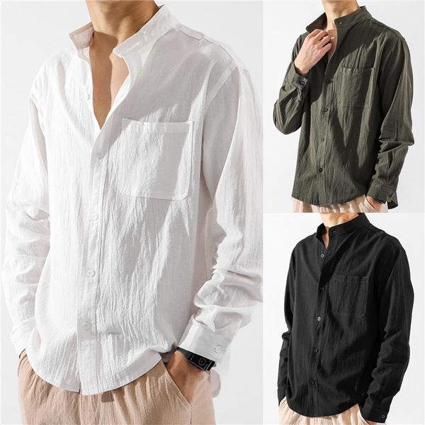 men's casual shirts men long-sleeved round neck shirt thin loose fit with pocket decoration spring and summer clothing, White;black
men's casual shirts men long-sleeved round neck shirt thin loose fit with pocket decoration spring and summer clothing, White;black