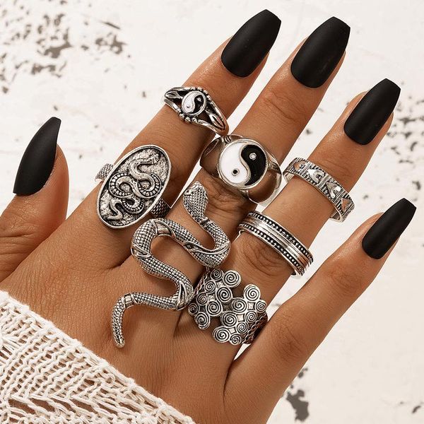 wedding rings 7pcs/sets punk snake tai chi ring sets for women men charms heart vintage silver color geometry jewelry anillo, Slivery;golden
wedding rings 7pcs/sets punk snake tai chi ring sets for women men charms heart vintage silver color geometry jewelry anillo, Slivery;golden