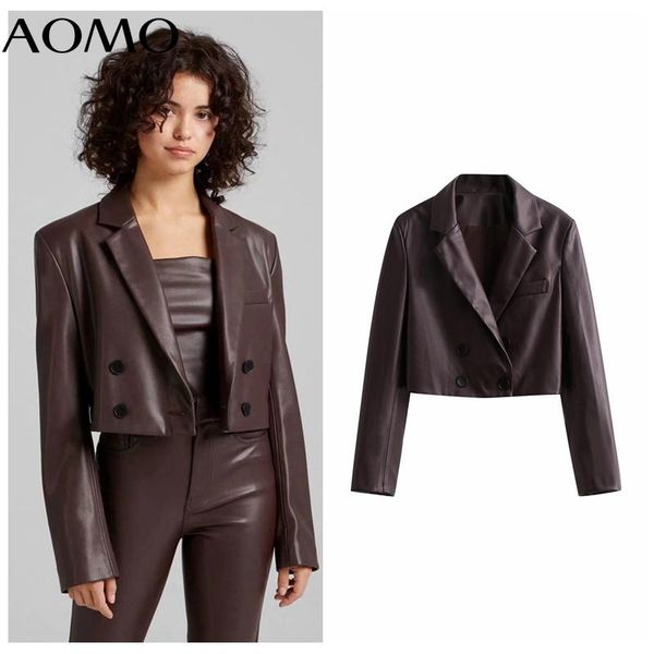women's suits & blazers aomo women 2021 fashion brown faux leather crop blazer coat vintage double breasted long sleeve female outerwea, White;black
women's suits & blazers aomo women 2021 fashion brown faux leather crop blazer coat vintage double breasted long sleeve female outerwea, White;black