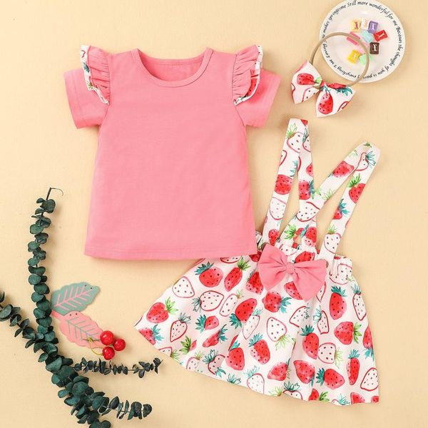kids clothing set baby girl strawberry printing ruffle short sleeve t shirt +fruit floral bow suspender skirts clothes sets, White
kids clothing set baby girl strawberry printing ruffle short sleeve t shirt +fruit floral bow suspender skirts clothes sets, White