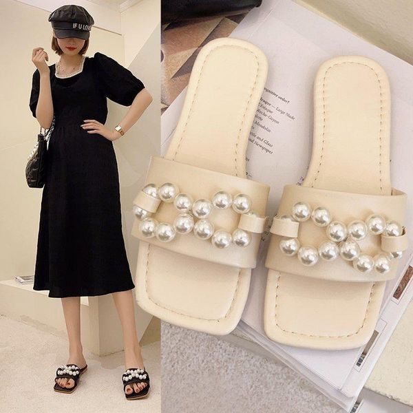 slippers women's 2021 korean square flat shoes pearl decoration casual beach sandals, Black
slippers women's 2021 korean square flat shoes pearl decoration casual beach sandals, Black