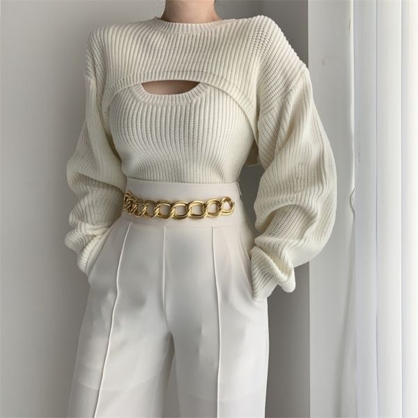 korean fashion two piece set women long sleeve + sleeveless vest s ladies matching 210805, White;black
korean fashion two piece set women long sleeve + sleeveless vest s ladies matching 210805, White;black