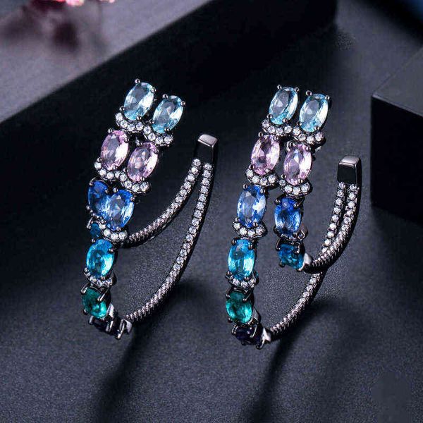 cwwzircons designer jewelry 2 layer circle black gold color multi blue cz crystal big round hoop earrings for women cz560 220108, Golden;silver
cwwzircons designer jewelry 2 layer circle black gold color multi blue cz crystal big round hoop earrings for women cz560 220108, Golden;silver