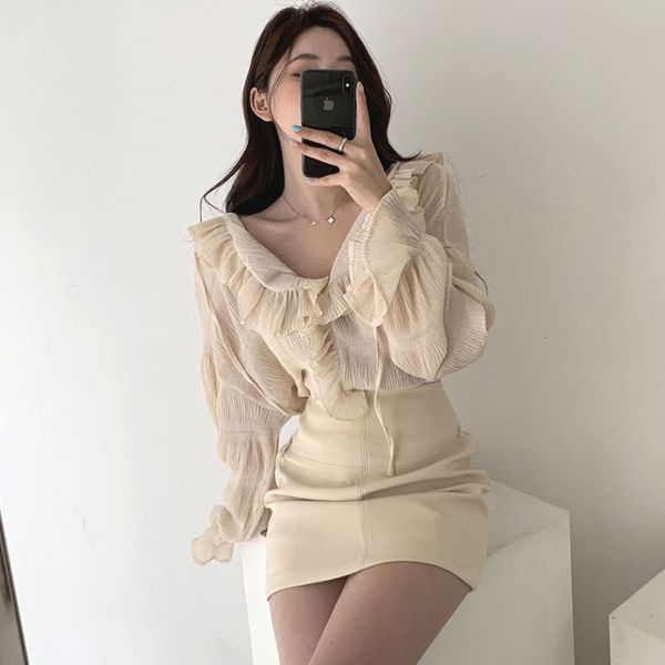 women's pants women summer two piece set korean style chic ulzzang v-neck ruffle trim long sleeve blouse and high waist mini skirt 2 se, White
women's pants women summer two piece set korean style chic ulzzang v-neck ruffle trim long sleeve blouse and high waist mini skirt 2 se, White