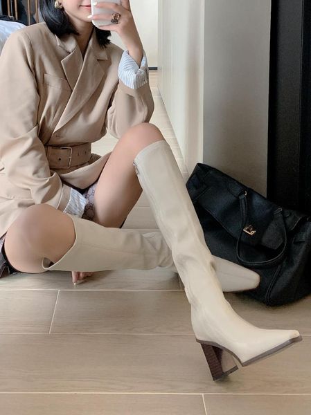 boots autumn/winter pointed toe thick heel knee high for women concise white stretch fabric texture, Black
boots autumn/winter pointed toe thick heel knee high for women concise white stretch fabric texture, Black