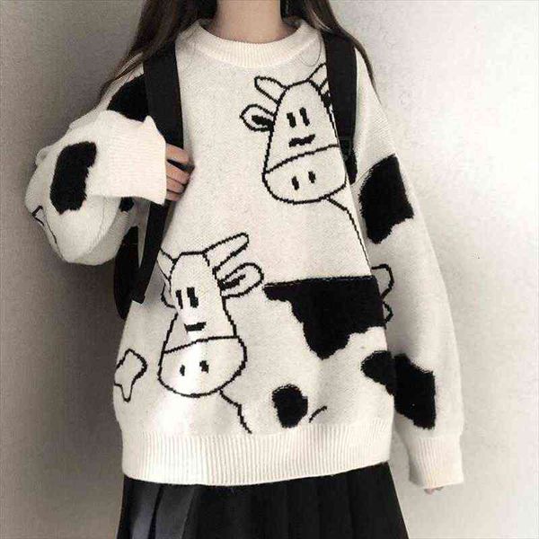 Autumn Winter Pullover Women Sweaters Cow Print Knitted Female Long Sleeve Black White Loose Coat Womens, White;black
Autumn Winter Pullover Women Sweaters Cow Print Knitted Female Long Sleeve Black White Loose Coat Womens, White;black
